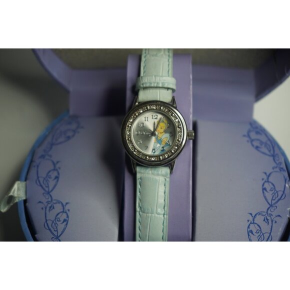 Disney Princess Cinderella Watch Sparkling Bezel Light Blue Leather‎ Strap NEW - Picture 3 of 11